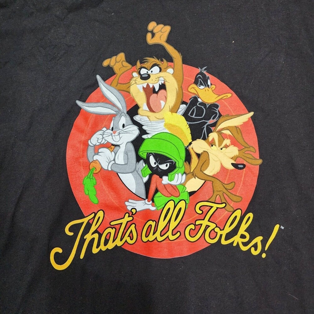 Looney Tunes Shirt Men's Black Short Sleeve Thats All Folks Graphic Size 2XL - Picture 2 of 9